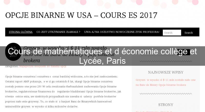 Cours de mathématiques et d'économie collège et Lycée, Paris