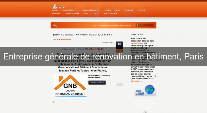 Entreprise générale de rénovation en bâtiment, Paris