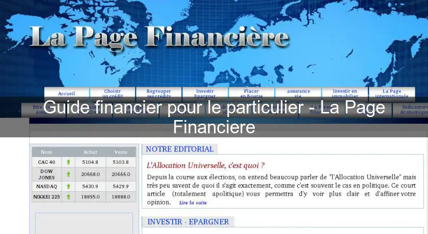 Guide financier pour le particulier - La Page Financiere