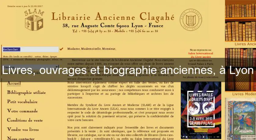Livres, ouvrages et biographie anciennes, à Lyon