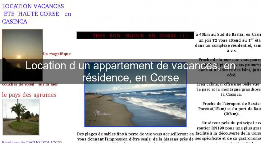 Location d'un appartement de vacances, en résidence, en Corse