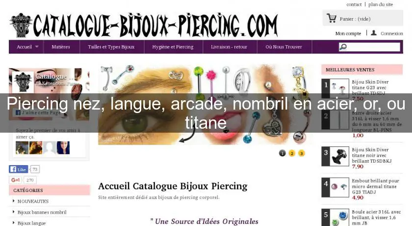 Piercing nez, langue, arcade, nombril en acier, or, ou titane