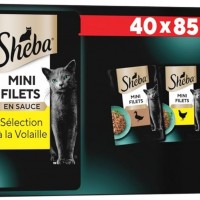 40 Sachets Fraîcheur en Sauce Sheba pour Chats Adultes: Mini Filets à la Volaille, Variétés Gourmandes et Naturelles