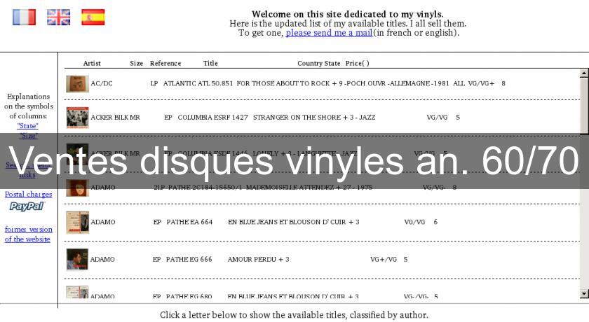 Ventes disques vinyles an. 60/70 Ventes disques vinyles an. 60/70