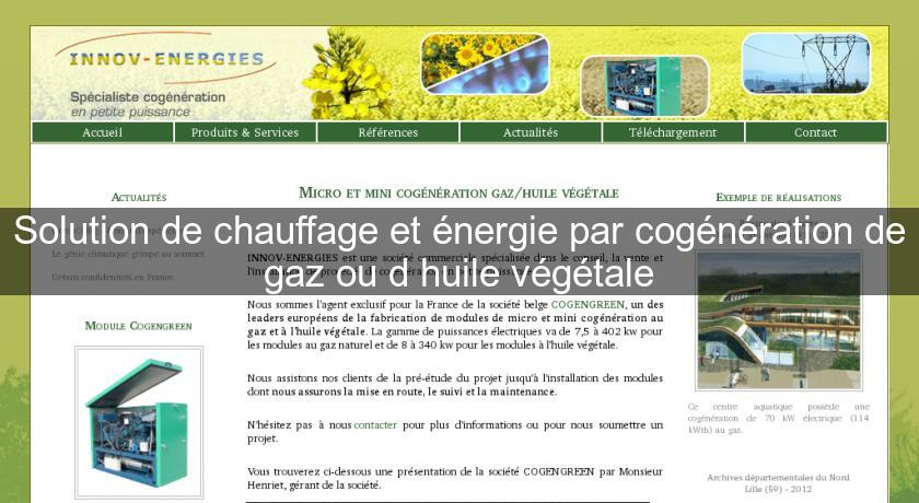 Solution de chauffage et énergie par cogénération de gaz ou d'huile végétale Solution de chauffage et énergie par cogénération de gaz ou d'huile végétale