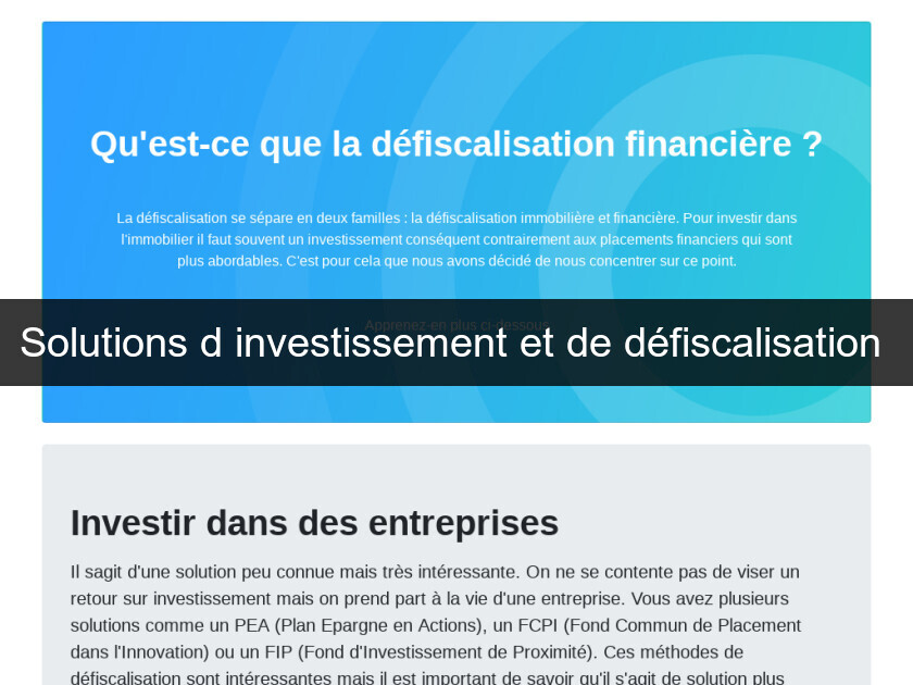 Solutions d'investissement et de défiscalisation Solutions d'investissement et de défiscalisation