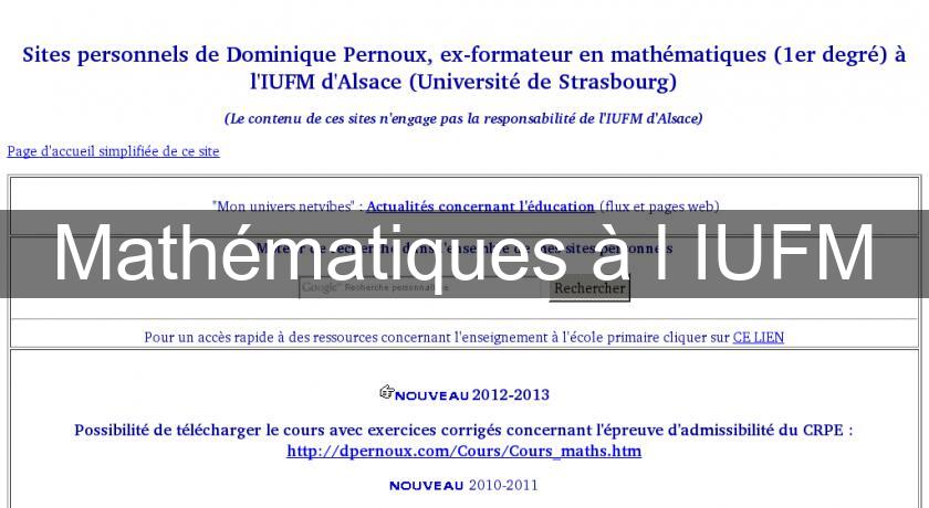 Mathématiques à l'IUFM Mathématiques à l'IUFM