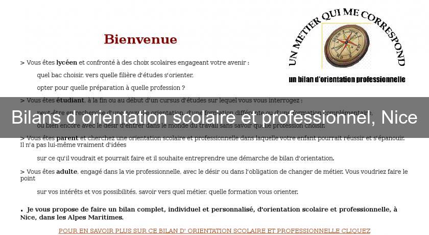 Bilans d'orientation scolaire et professionnel, Nice Bilans d'orientation scolaire et professionnel, Nice