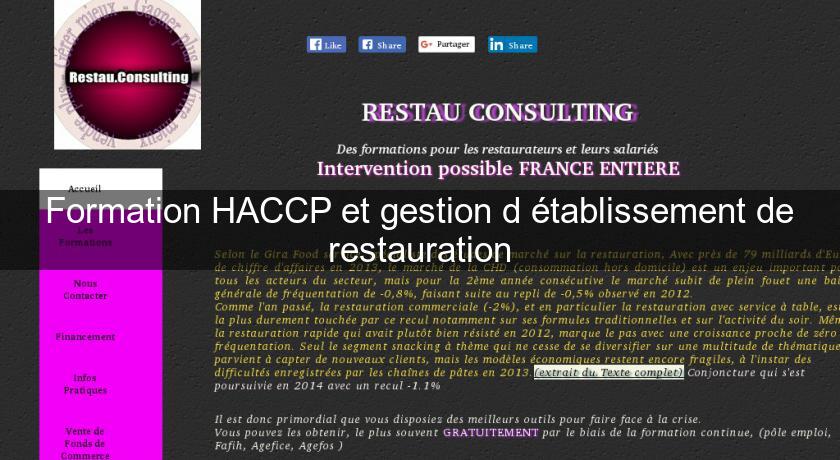 Formation HACCP et gestion d'établissement de restauration Formation HACCP et gestion d'établissement de restauration