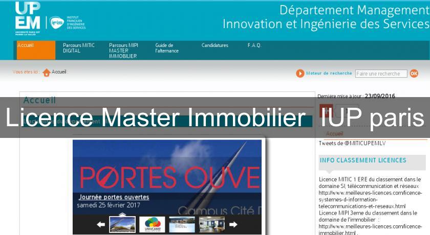 Licence Master Immobilier IUP paris Licence Master Immobilier IUP paris