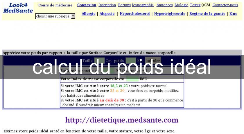 calcul du poids idéal calcul du poids idéal