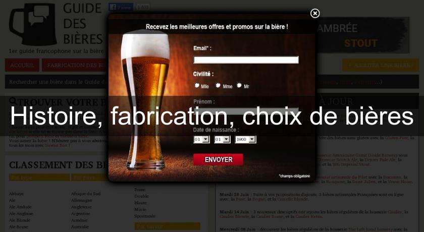Histoire, fabrication, choix de bières Histoire, fabrication, choix de bières