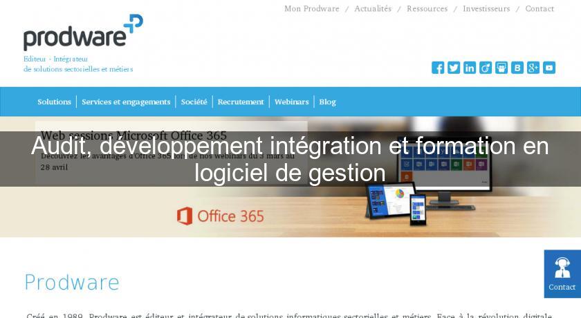 Audit, développement intégration et formation en logiciel de gestion Audit, développement intégration et formation en logiciel de gestion