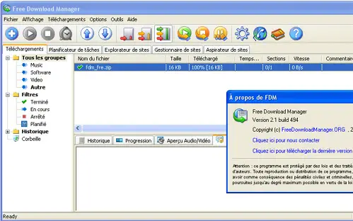 capture d'ecran Free Download Manager v 2.1