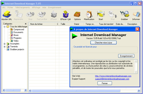capture d'ecran Internet Download Manager v 5.05