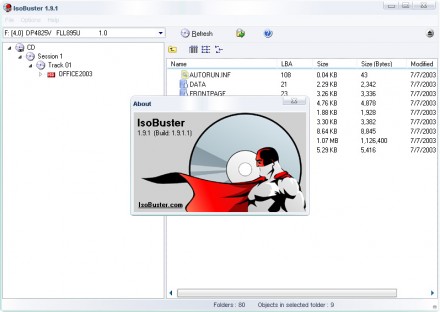 capture d'ecran ISOBuster v 1.9.1