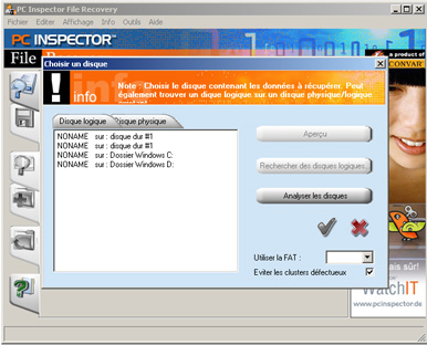 capture d'ecran PC Inspector File Recovery