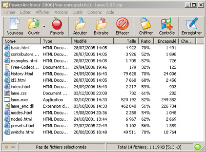 capture d'ecran PowerArchiver 2006 v 9.64