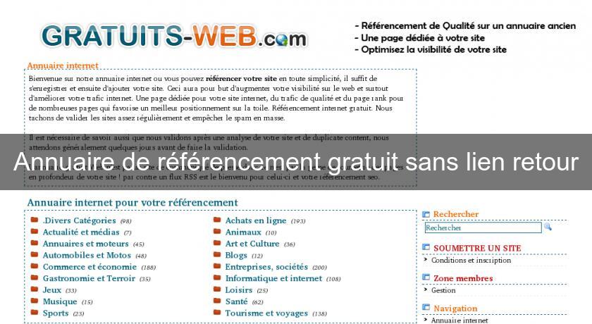 Annuaire de référencement gratuit sans lien retour Annuaire de référencement gratuit sans lien retour