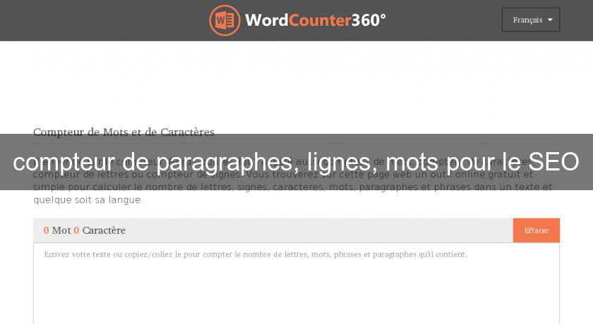 compteur de paragraphes, lignes, mots pour le SEO compteur de paragraphes, lignes, mots pour le SEO