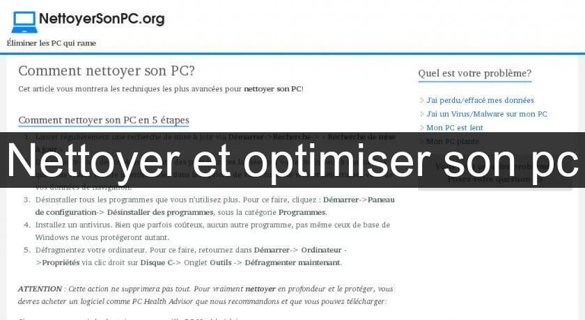 Nettoyer et optimiser son pc Nettoyer et optimiser son pc