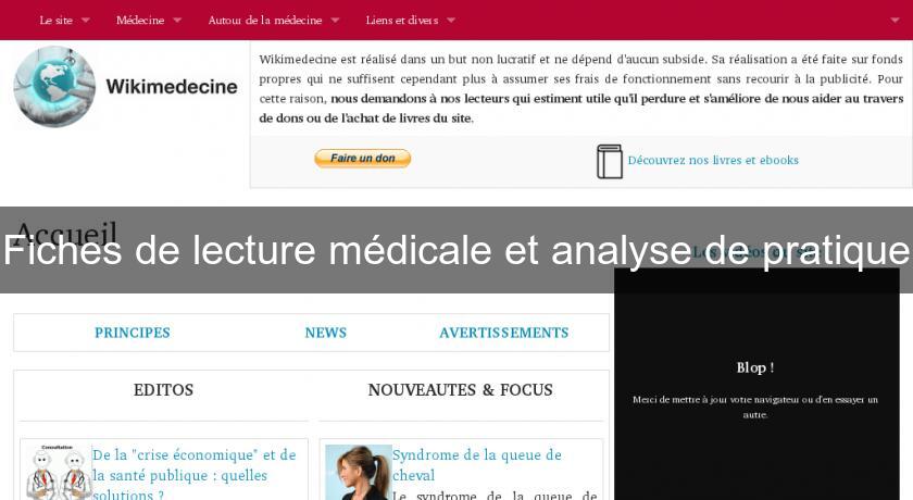 Fiches de lecture médicale et analyse de pratique Fiches de lecture médicale et analyse de pratique