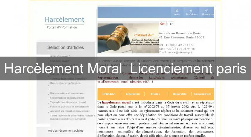  Harcèlement Moral  Licenciement paris