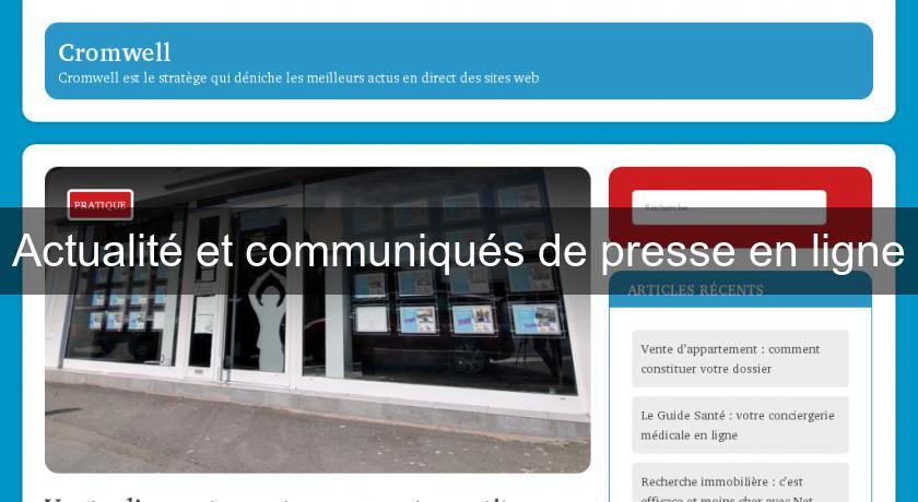 Actualité et communiqués de presse en ligne Actualité et communiqués de presse en ligne