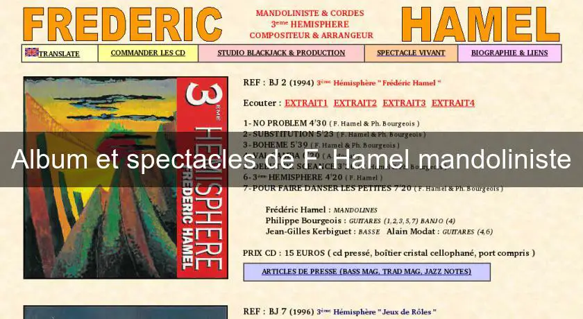Album et spectacles de F. Hamel mandoliniste