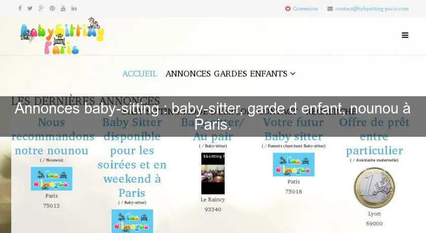 Annonces baby-sitting : baby-sitter, garde d'enfant, nounou à Paris.