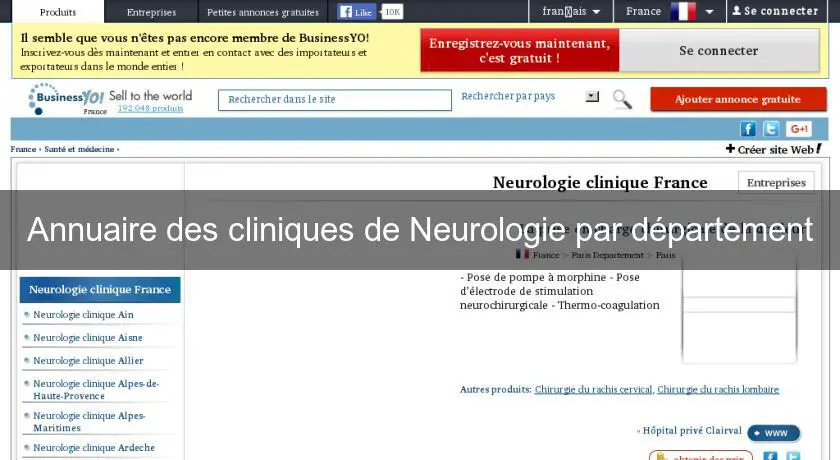 Annuaire des cliniques de Neurologie par département