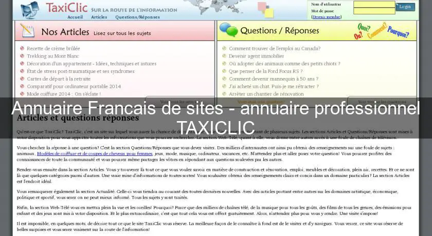 Annuaire Francais de sites - annuaire professionnel TAXICLIC