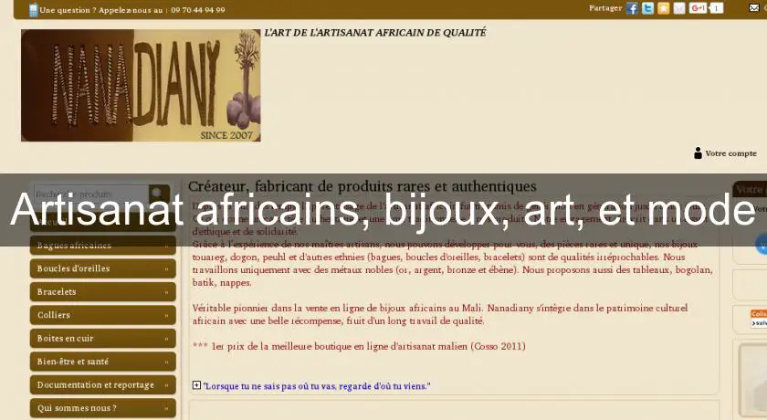 Artisanat africains, bijoux, art, et mode