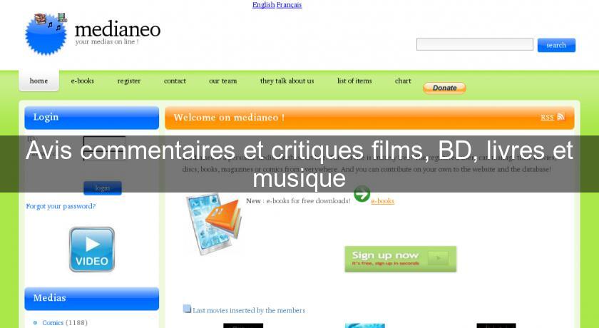 Avis commentaires et critiques films, BD, livres et musique