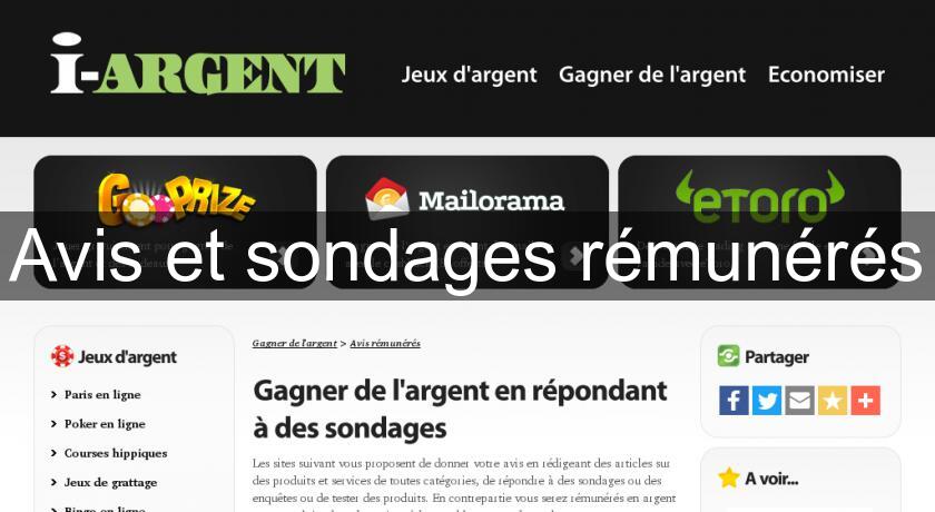 Avis et sondages rémunérés Avis et sondages rémunérés