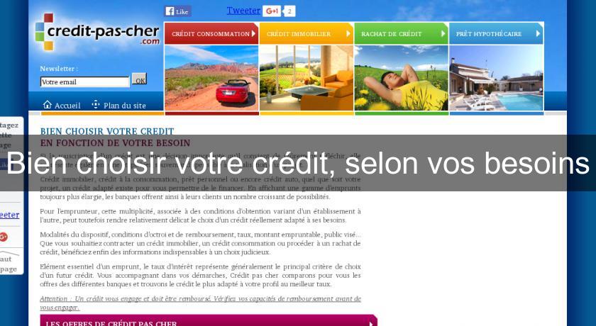 Bien choisir votre crédit, selon vos besoins Bien choisir votre crédit, selon vos besoins
