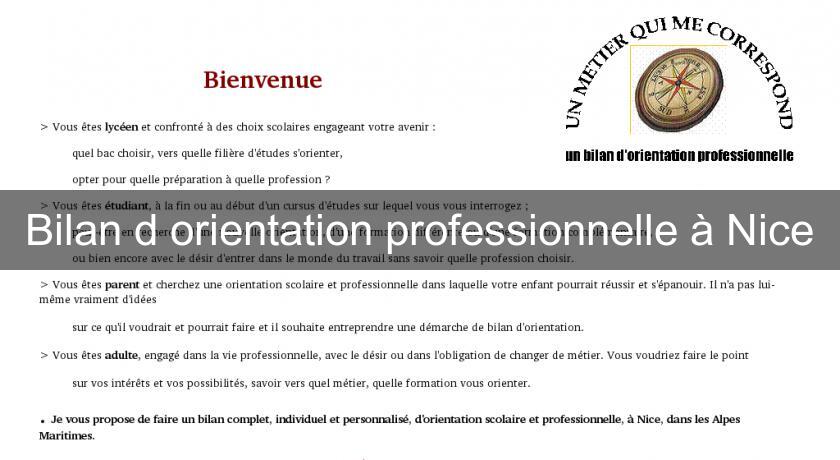 Bilan d'orientation professionnelle à Nice Bilan d'orientation professionnelle à Nice