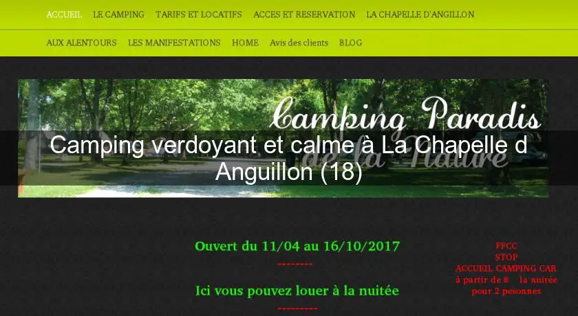 Camping verdoyant et calme à La Chapelle d'Anguillon (18)