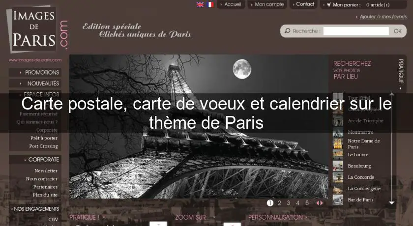 Carte postale, carte de voeux et calendrier sur le thème de Paris