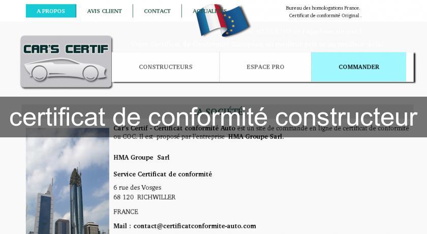 certificat de conformité constructeur