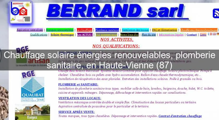 Chauffage solaire énergies renouvelables, plomberie sanitaire, en Haute-Vienne (87)