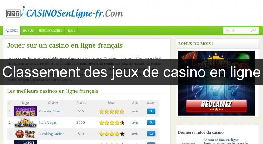 Classement des jeux de casino en ligne Classement des jeux de casino en ligne
