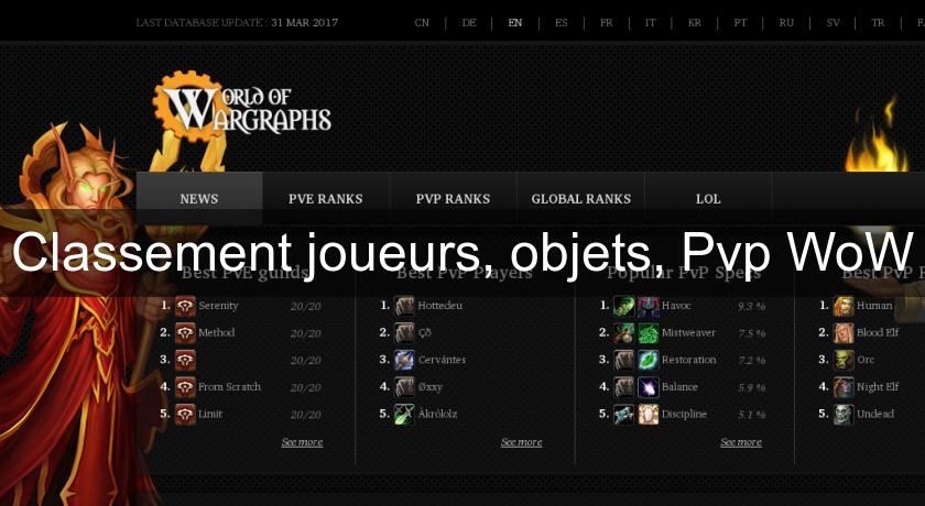 Classement joueurs, objets, Pvp WoW Classement joueurs, objets, Pvp WoW