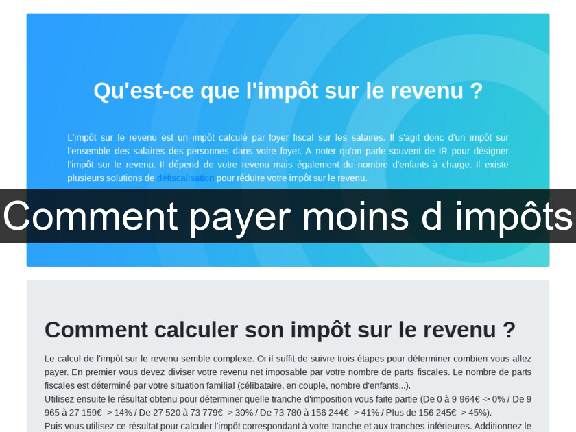 Comment payer moins d'impôts Comment payer moins d'impôts