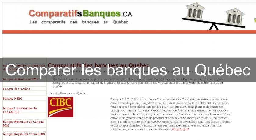 Comparer les banques au Québec Comparer les banques au Québec