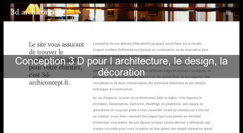Conception 3 D pour l'architecture, le design, la décoration