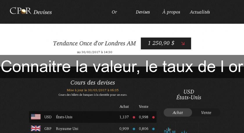 Connaitre la valeur, le taux de l'or