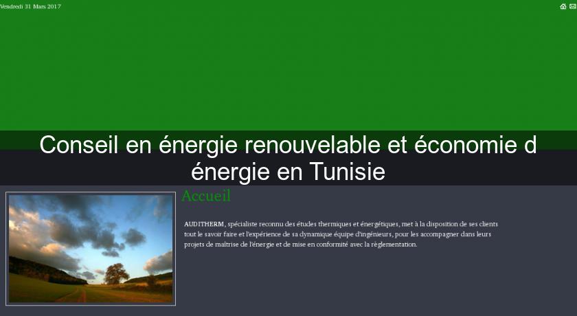 Conseil en énergie renouvelable et économie d'énergie en Tunisie Conseil en énergie renouvelable et économie d'énergie en Tunisie