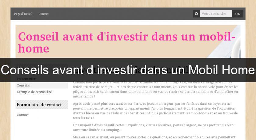 Conseils avant d'investir dans un Mobil Home Conseils avant d'investir dans un Mobil Home