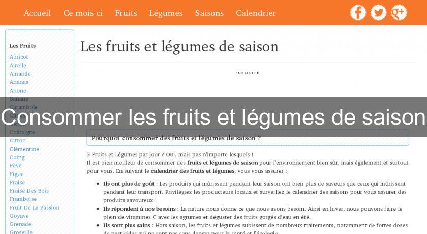 Consommer les fruits et légumes de saison Consommer les fruits et légumes de saison